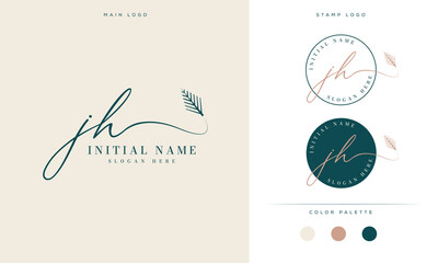 initial letter JH feminine signature logo design and palm leaf