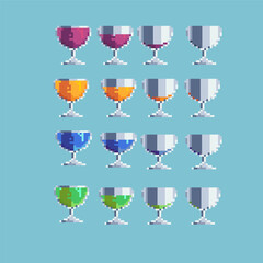 Poster - Pixel art sets of frame juice water in glass, from full to empty water. Red,yellow,green,and blue water,8bits perfect for game asset or design asset element for your game design asset.