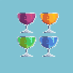 Poster - Pixel art sets of juice water in glass on pixelated style.red,yellow,green,and blue water,8bits perfect for game asset or design asset element for your game design asset.