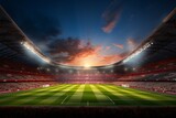 Fototapeta Sport - Soccer arena in 3D, A rendered stadium with a crowded field