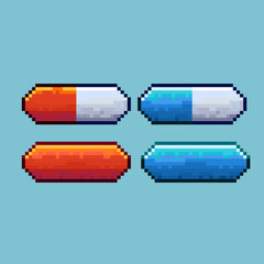 Poster - Pixel art sets of pill for medicine items. orange white and blue white pill medicine on pixelated style.Pixel art,8bits perfect for game asset or design asset element for your game design asset.