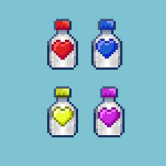 Leinwandbilder - pixel art sets of vitamin heart for medicine health items. red,blue,yellow,and purple liquid vitamin