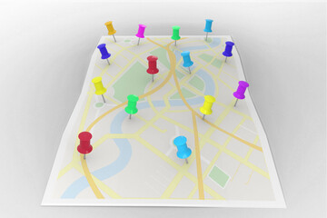 Poster - Digital png illustration of map with pins on transparent background