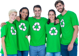 Poster - Digital png photo of diverse group of people in green t shirts on transparent background