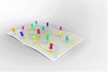 Poster - Digital png illustration of map with pins on transparent background