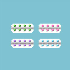 Poster - Pixel art sets of pill tablets for medicine health items.green, pink, purple,and blue pill on pixelated style.8bits perfect for game asset or design asset element for your game design asset.