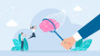 © Yurii - A businessman catches butterfly net a person's brain. Inspiration concept. Development or learn skills concept. Search for new ideas, brainstorming, innovation in business. Flat illustration