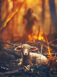 Fototapeta Natura - Jesus rescues lamb in the fire