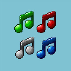 Poster - Pixel art sets of music icon for items asset. green,red,white,and blue music icon on pixelated style.8bits perfect for game asset or design asset element for your game design asset.