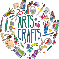 Poster - digital png illustration of arts and crafts text on transparent background