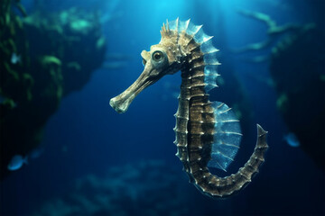 Wall Mural - a seahorse in the deep sea