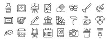 Set Of 24 Outline Web Artistic Studio Icons Such As Vase, Laptop, Canvas, Drawing Tablet, Eraser, Origami, Art Brush Vector Icons For Report, Presentation, Diagram, Web Design, Mobile App