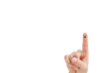 Poster - Digital png illustration of finger with smiling face on transparent background