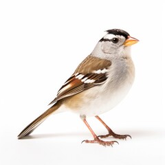 Wall Mural - White-crowned sparrow bird isolated on white background.