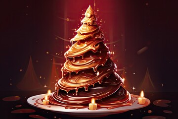 Wall Mural - tasty sweet chocolate christmas tree illustration