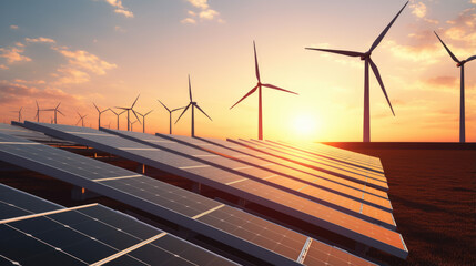 Canvas Print - Solar panels and wind power generation equipment