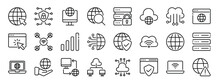 Set Of 24 Outline Web Internet Icons Such As Web, Cyber Security, Internet Connection, Searching, Data Security, Cloud Network, Cloud Computing Vector Icons For Report, Presentation, Diagram, Web