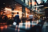 Fototapeta Londyn - abstract motion blur image of business people crowd walking in city downtown. Cinematic color tone, Generative AI