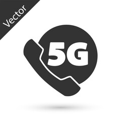 Poster - Grey Phone with 5G new wireless internet wifi icon isolated on white background. Global network high speed connection data rate technology. Vector