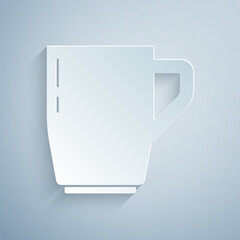 Sticker - Paper cut Coffee cup icon isolated on grey background. Tea cup. Hot drink coffee. Paper art style. Vector