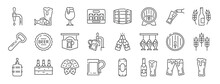 Set Of 24 Outline Web Brewery Icons Such As Beer Tap, Dried Fish, Glass, Beer Box, Beer Keg, Barrel, Glass Bottle Vector Icons For Report, Presentation, Diagram, Web Design, Mobile App