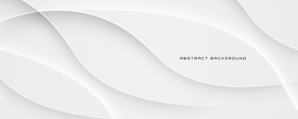 Poster - 3D white geometric abstract background overlap layer on bright space with waves decoration. Minimalist modern graphic design element cutout style concept for banner, flyer, card, or brochure cover