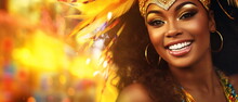 Beautiful Young Woman Samba Dancers Performing In Carnival Costume . Concert, Festive Time, Dance, Party And Sexy With A Female Dance Group At A Celebration In Rio De Janeiro. Generative Ai