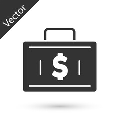 Sticker - Grey Briefcase and money icon isolated on white background. Business case sign. Business portfolio. Financial management. Vector