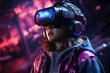 © Mr. Muzammil - Portrait of a young boy wearing virtual reality goggles in abstract background
