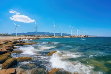 Green hydrogen pipeline wind turbines in modern style. Generative AI