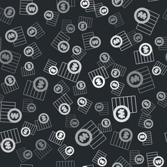 Sticker - Grey South Korean won coin icon isolated seamless pattern on black background. South Korea currency business, payment and finance. Vector