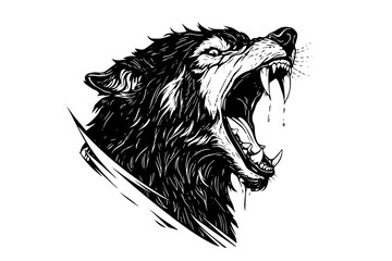 Angry wolf head hand drawn ink sketch. Engraving vintage style vector illustration. Design for logotype, mascot, print.