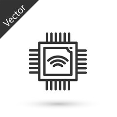 Poster - Grey line Computer processor with microcircuits CPU icon isolated on white background. Chip or cpu with circuit board. Micro processor. Vector