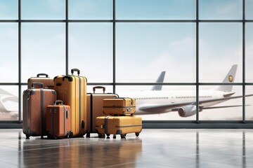 flight concept aircraft departure beautiful adventure copy bag 3d airport aeroplane suitcases aerodrome businessman baggage background rendering yellow beach travel concept air business desig travel