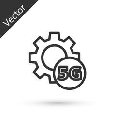 Sticker - Grey line Setting 5G new wireless internet wifi connection icon isolated on white background. Global network high speed connection data rate technology. Vector