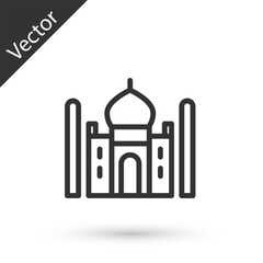 Canvas Print - Grey line Taj Mahal mausoleum in Agra, Indiaicon isolated on white background. Vector