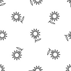 Wall Mural - Grey line Sunflower icon isolated seamless pattern on white background. Vector