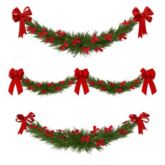 christmas wreath with red ribbon on transparent background