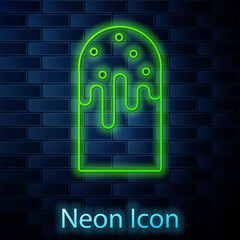 Poster - Glowing neon line Easter cake icon isolated on brick wall background. Happy Easter. Vector