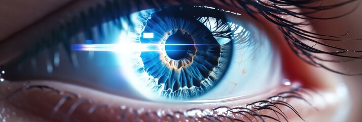 Poster - close-up of a human eye with lasik vision laser correction procedure.