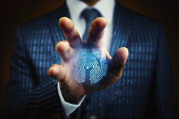 Poster - concept technology login businessman security fingerprint personal identify scanning system fingerprint