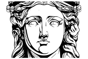 Wall Mural - Сracked statue face of greek sculpture hand drawn engraving style sketch. Vector illustration. Image for print, tattoo, and your design.