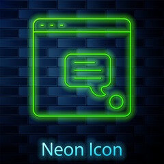 Wall Mural - Glowing neon line New chat messages notification icon isolated on brick wall background. Smartphone chatting sms messages speech bubbles. Vector