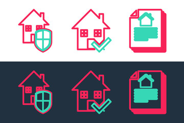 Poster - Set line House contract, under protection and with check mark icon. Vector