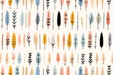Feather Flatlay In Cute Pastel Seamless Repeating Pattern