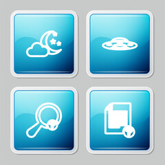 Poster - set line cloud with moon and stars, ufo flying spaceship, unknown search and document icon. vector