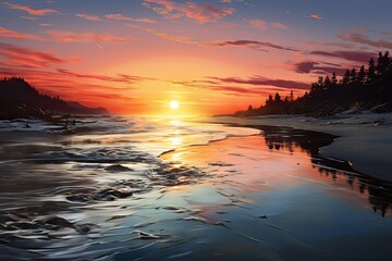 Wall Mural - sunrise evening nature summer twilight blue season horizon ocean sunset water sunset coast light re sun gloaming gold landscape sunshine sunlight background sea beach beautiful yellow cloud sand sky