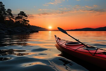 Wall Mural - paddle calm scandinavia dusk alone plastic cloud tourism water plastic sport red kayak bo north sweden tour northern lake sunset kayak lonely landscape sunset calm nature ora blue evening nice kayak