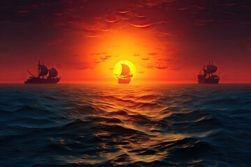 Wall Mural - red landscape background nature summer sea sunlight beautiful big sunset morning gre horizon water ocean beach wallpaper sky sunset threedimensional beauty orange sun sunrise light night illus ocean