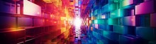 Perspective View Of Mosaic Of Many Plastic Stacked Vibrant Colored Cubes , Abstract Coloful Background, Infinity Concept, Extra Wide